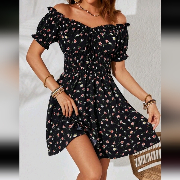 Resort Style Off Shoulder Ruffle High Waist Summer Beach Women's Dress - Picture 4 of 4